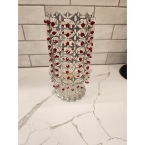 MCM Style 70s Or 80s Candle Holder Glass Base‎ With Beaded And Metal Tin Shade